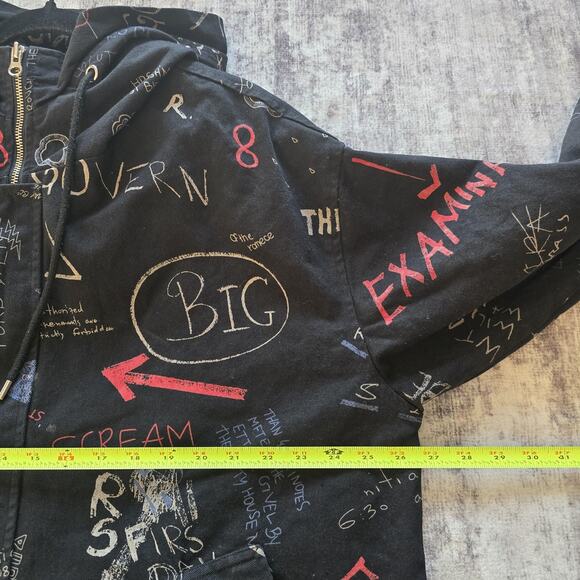 America Jacket Mens Large Black Hooded Parka Full Zip All Over Print Graphic - Picture 5 of 7